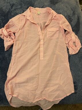 Light Pink Striped Button Tunic